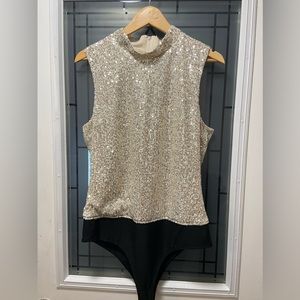 Sequin mock neck stretch body suit